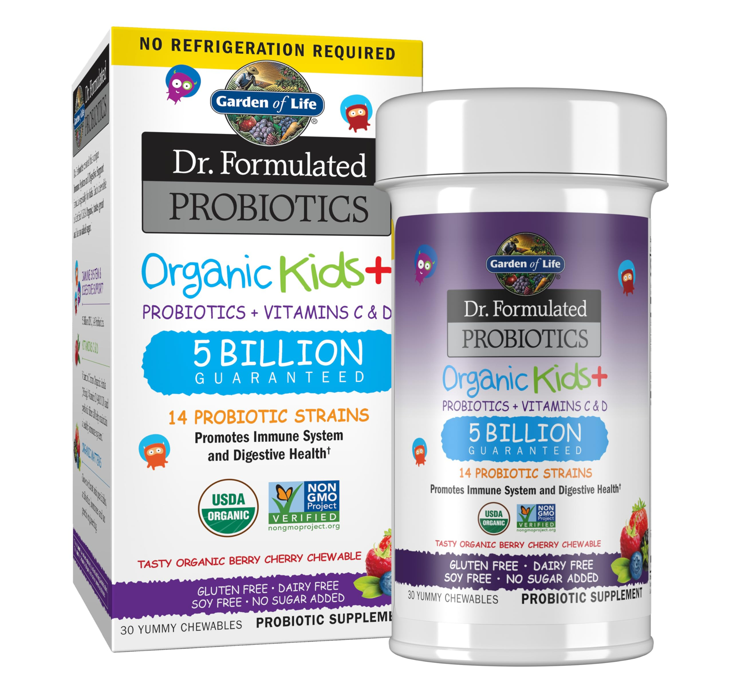 Garden of Life Kids Probiotics, Dr. Formulated Probiotics Organic Kids+ Vitamin C & D, Berry Cher... | Amazon (US)