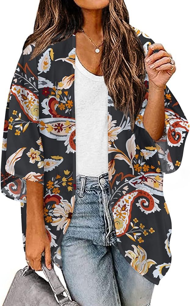BB&KK Women's Chiffon Kimono Plus Size Summer Shirts Top | Amazon (US)