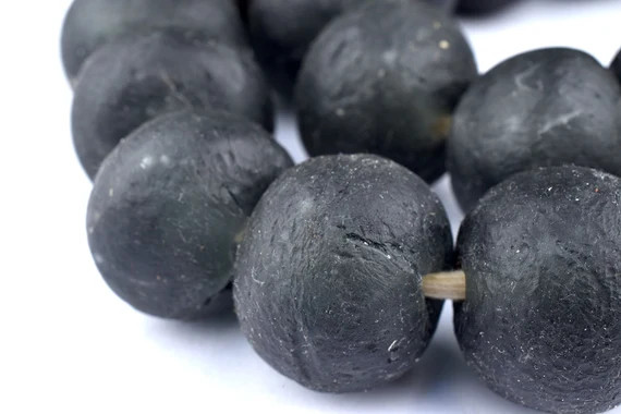 22 Super Jumbo Black Recycled Glass Beads: West African Cultured Sea Frosted Round Ghanaian Rusti... | Etsy (US)