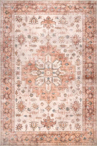 Peach Mara Medallion Washable Area Rug | Rugs USA