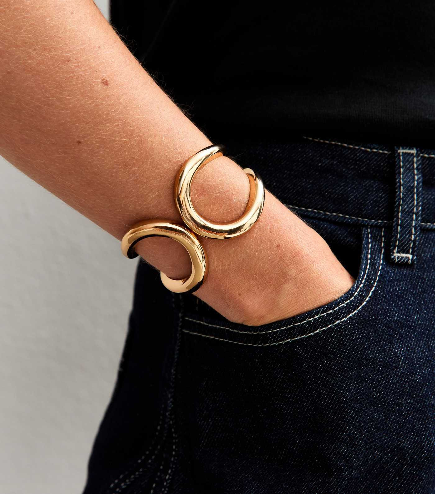 Gold Tone Open Wrap Around Hinge Cuff Bracelet | New Look | New Look (UK)