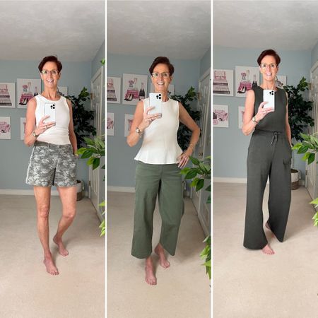 Love everything about Spanx clothes. These are a few of my favorites from my try on last week. 

Stretch twill shorts in camo wearing a large, Spanx stretch twill wide leg pants in olive wearing a large tall, Spanx air essentials jumpsuit wearing a medium tall.

#LTKstyletip #LTKFind
