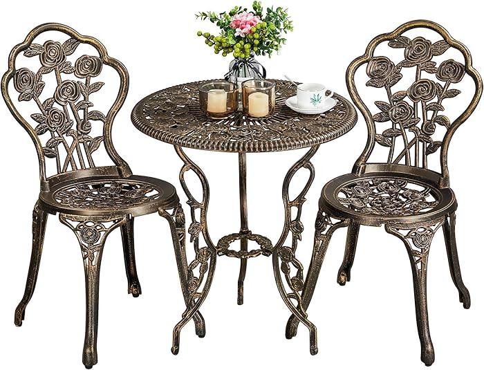 Yaheetech 3-Piece Outdoor Bistro Set w/Rose Design, Rust-Resistant Cast Aluminum Table and Chairs... | Amazon (US)