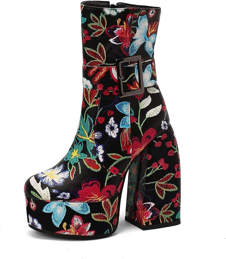 Women's Goth High Heel Platform Boots, Sexy Round Toe Combat Chunky Short Boots, Block Dress Ankl... | Amazon (US)