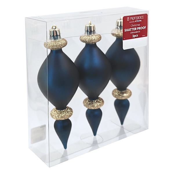 3-Count Navy & Gold Finial Ornaments, 7" | At Home