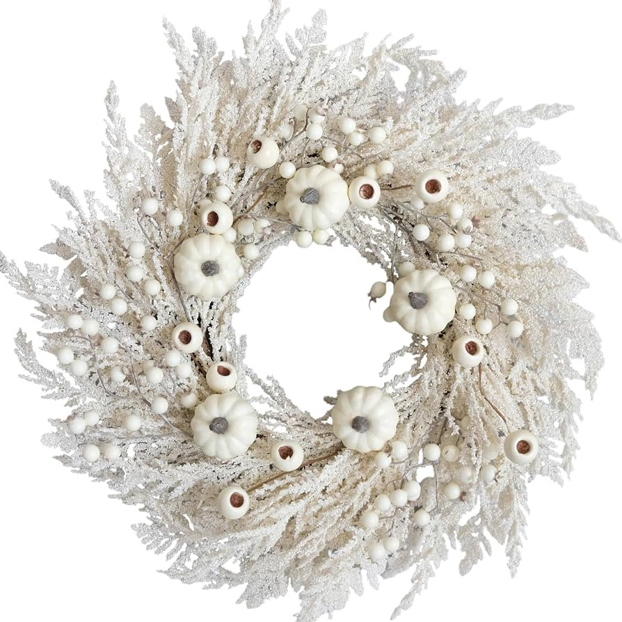 CIR OAES 22 Inch White Fall Pumpkin Wreath for Front Door - Rustic Pumpkin & Berry Farmhouse Deco... | Amazon (US)