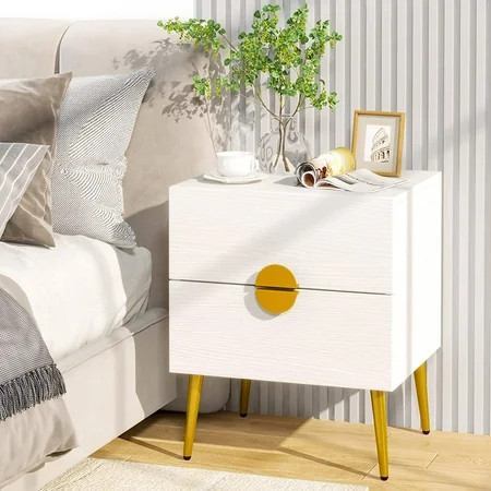 Tribesigns Nightstand with 2 Drawers Sofa Side Table Bedside Table for Living Room Bedroom White & G | Walmart (US)