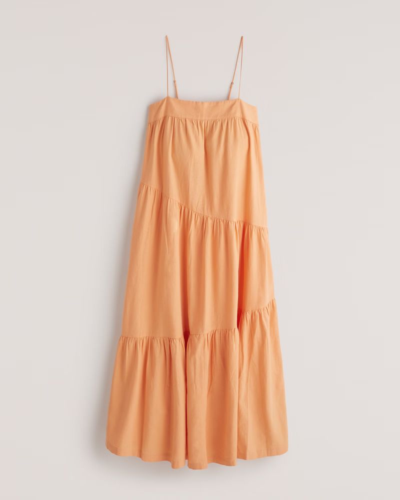 Abercrombie & Fitch Women's Asymmetrical Tiered Maxi Dress in Orange - Size XS | Abercrombie & Fitch (US)