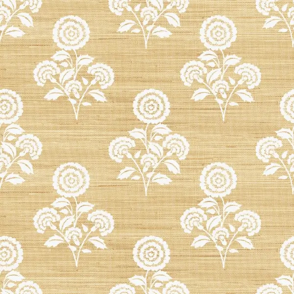 Flourish Block Print Wheat Faux Grasscloth Peel and Stick Wallpaper | WallPops