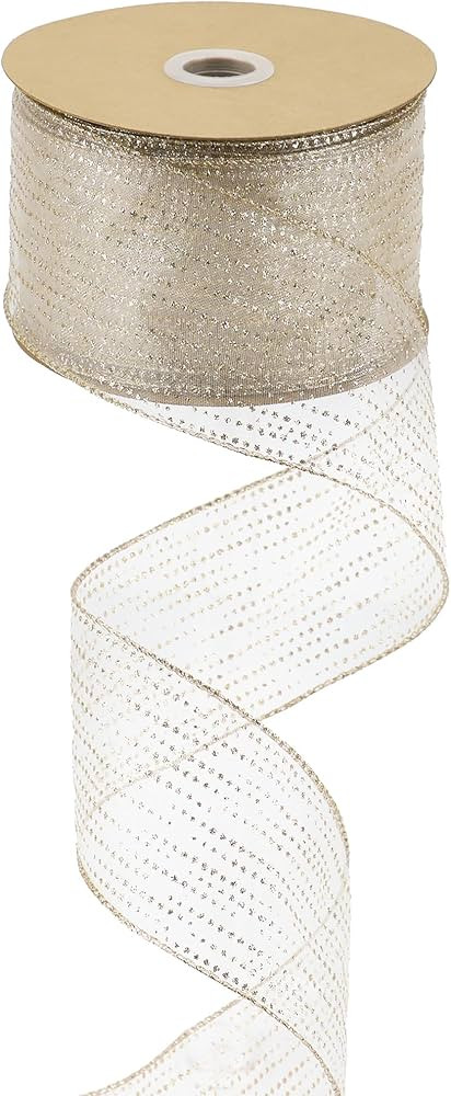 MEEDEE Champagne Gold Wired Ribbon 2.5 Inch Horizontal Stripes Glitter Polka Dot Christmas Ribbon... | Amazon (US)