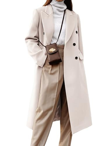 IDEALSANXUN Long Wool Coats for Women 2025 Peacoat Double Breasted Trench Coats Fall Fashion Outfits Winter Clothes Overcoat Dress Jackets, Beige, XXL | Amazon (US)