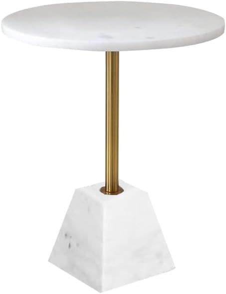 First of a Kind Angela Modern White Marble Pedestal Poke Side Table - Marble Gold Accent Table - ... | Amazon (US)