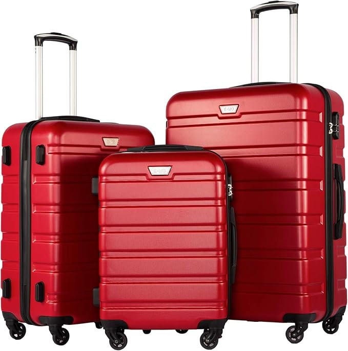 Coolife Luggage Set, Lightweight Durable Hardshell, 3 piece, Red | suitcase set with 360° Spinne... | Amazon (US)