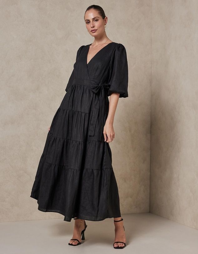 Tiered Linen Wrap Dress | THE ICONIC (AU & NZ)