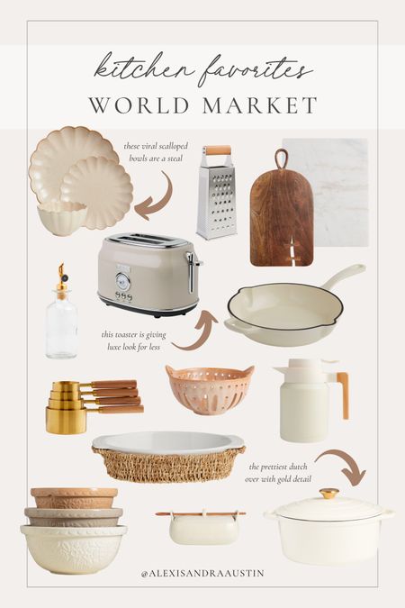 Favorite kitchen finds from World Market! Loving these trending and neutral items to add to the kitchen for spring

Home finds, kitchen refresh, spring refresh, World Market, scallop plate, cookware faves, Dutch oven, toaster faves, measuring cup, marble tray, wooden board, mixing bowl, cast iron pan, grated, neutral home, aesthetic home, shop the look!

#LTKstyletip #LTKSeasonal #LTKhome