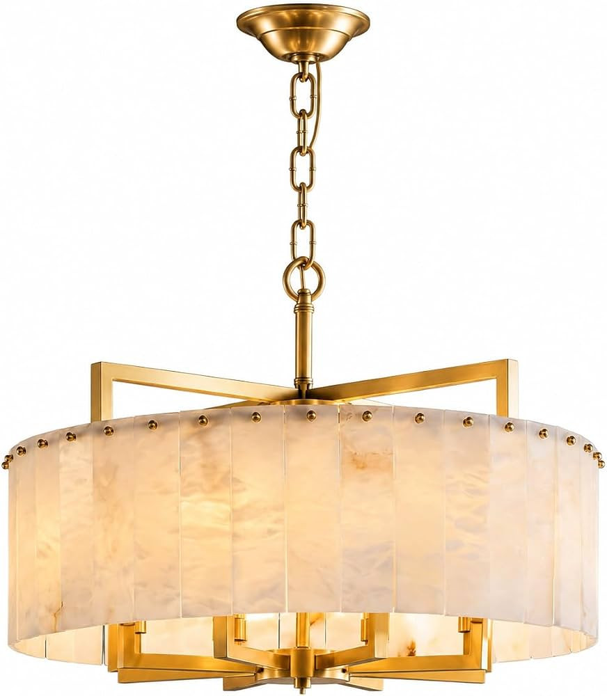 23.6" Alabaster Marble Chandelier, Gold Brass Marble Chandelier | Amazon (US)
