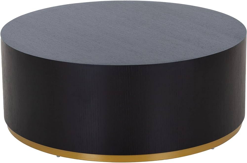 Black Round Coffee Table with Gold Rim Bottom, Round Wood Barrel End Table Side Table for Living ... | Amazon (US)