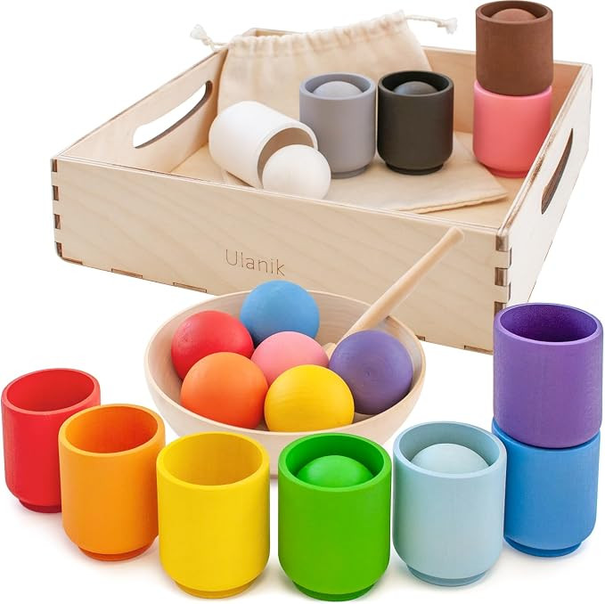 Ulanik Balls in Cups Full Set Montessori Toys for 1 Year Old | Open-ended wooden sorting set; 12 ... | Amazon (US)