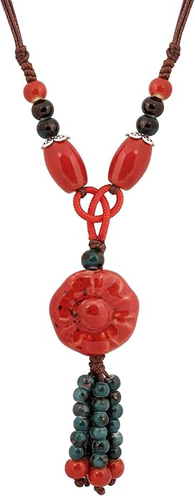 MINACHI Bohemian Colorful Ceramic Bead Chunky Center Pendant Y Necklace, Hippie Boho Summer Fashi... | Amazon (US)