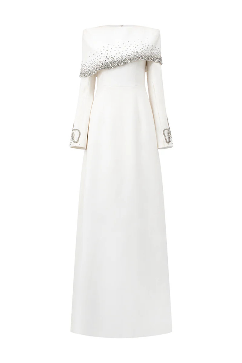 DIAGONAL CRYSTAL-EMBELLISHED SHOULDER A-LINE DRESS | Tracy Studio | CULT MIA | CULT MIA UK LTD