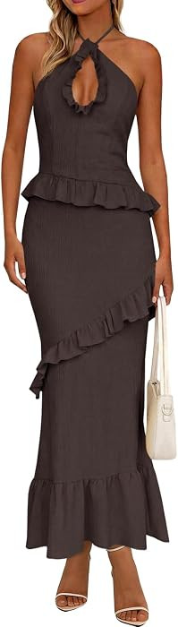 Wenrine Womens Summer Halter Maxi Dress Sleeveless Long Party Dresses | Amazon (US)