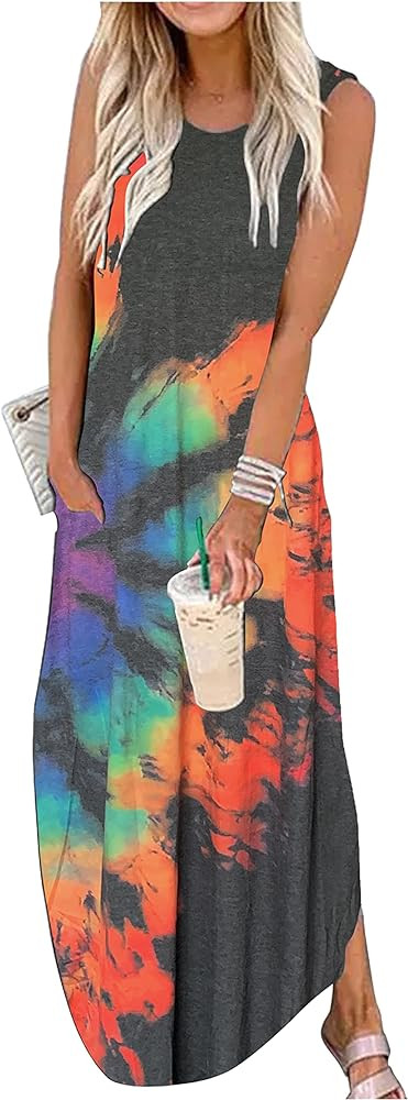 CHUNTIANRAN Maxi Dress for Women Summer Sleeveless Casual Loose Pocket Long Dresses Hawaiian Beac... | Amazon (US)