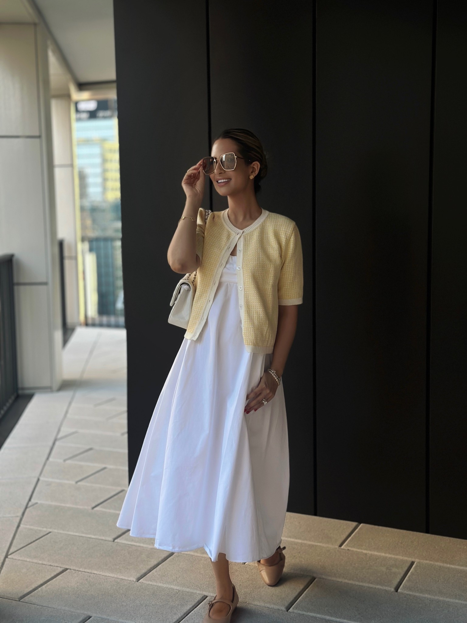 Dress - similar linked
Cardigan - similar linked 
Flats - linked size 7.5 
Bag - Chanel classic medium 
Sunglasses - linked 


#LTKSeasonal #LTKPetite #LTKShoeCrush