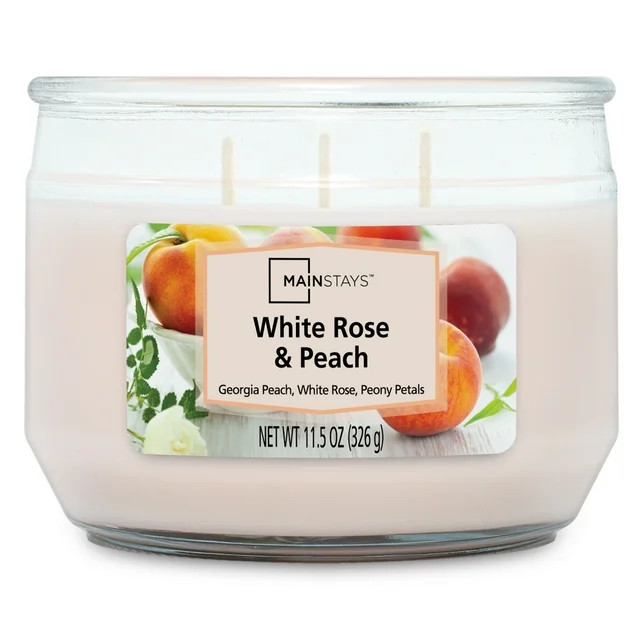 Mainstays White Rose & Peach 3 Wick Candle, 11.5 oz | Walmart (US)