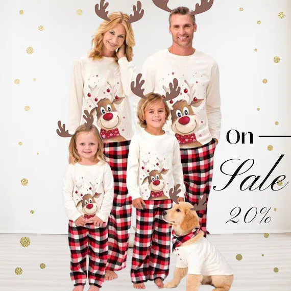 Sale* Family Christmas Pajamas Set, Matching family holiday pajamas, Photo Pajamas, Reindeer paja... | Etsy (US)