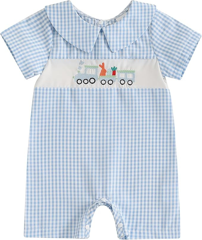 Sasaerucure Infant Baby Boy Easter Clothes Outfit Bunny Carrot Embroidery Collared Short Sleeve R... | Amazon (US)