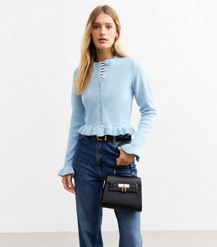 Light Blue Frill Hem Knitted Cardigan | New Look | New Look (UK)