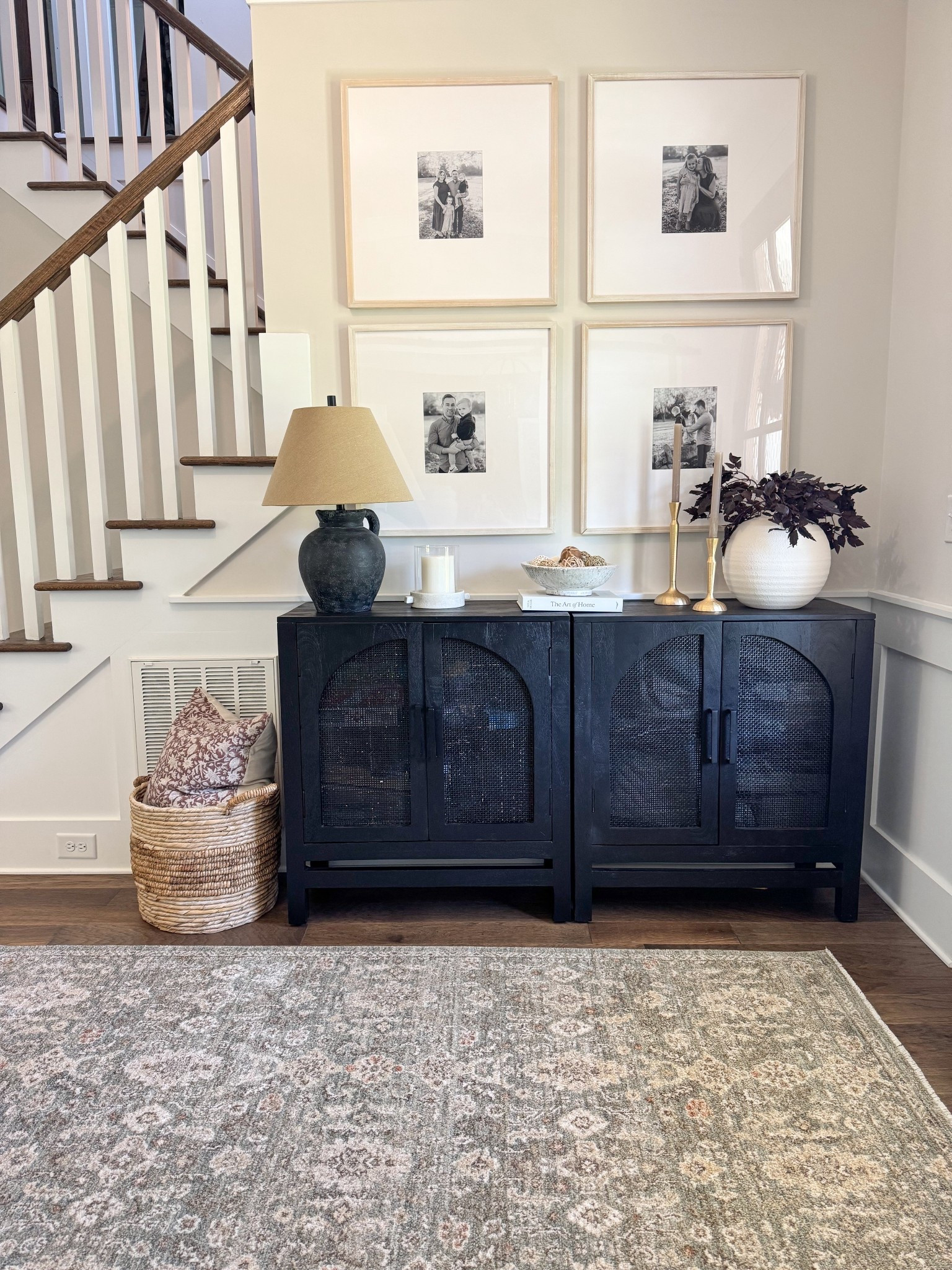 Entryway rug, transitional rug, entryway ideas, entryway console, modern rugs, modern vintage rug, vintage rug, soft rug, entryway decor, console decor 

#LTKHome