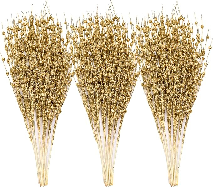 Joiedomi 24 Pcs Christmas Tree Berry Stem (Gold), Decorative Bead Sticks, Glittery Twigs, Picks, ... | Amazon (US)