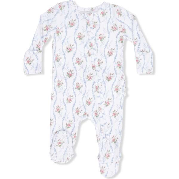 Heirloom Rose Stripe, 2 Way Ruffle Back Zipper Footie | Maisonette