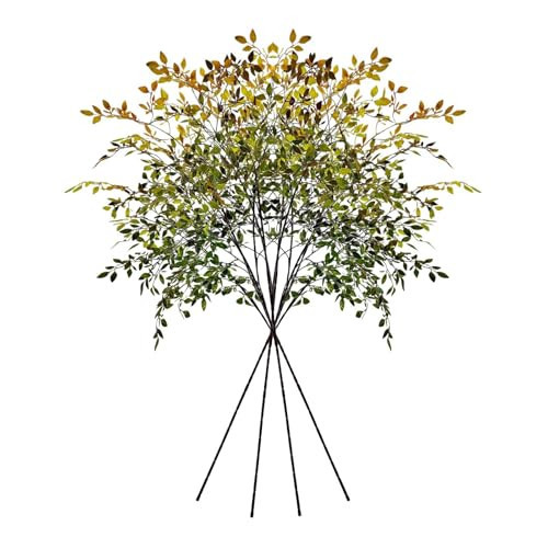 4Pcs Artificial Branches, 43.3inches Fall Artificial Nandina Stems Fake Faux Plastic Tall Stem Autumn Plants for Indoor Outdoor Table Centerpiece Fireplace Halloween Home Decor, Green Mixed Orange | Amazon (US)