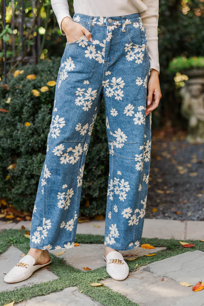 Flower Power Blue Straight Leg Jeans | The Mint Julep Boutique