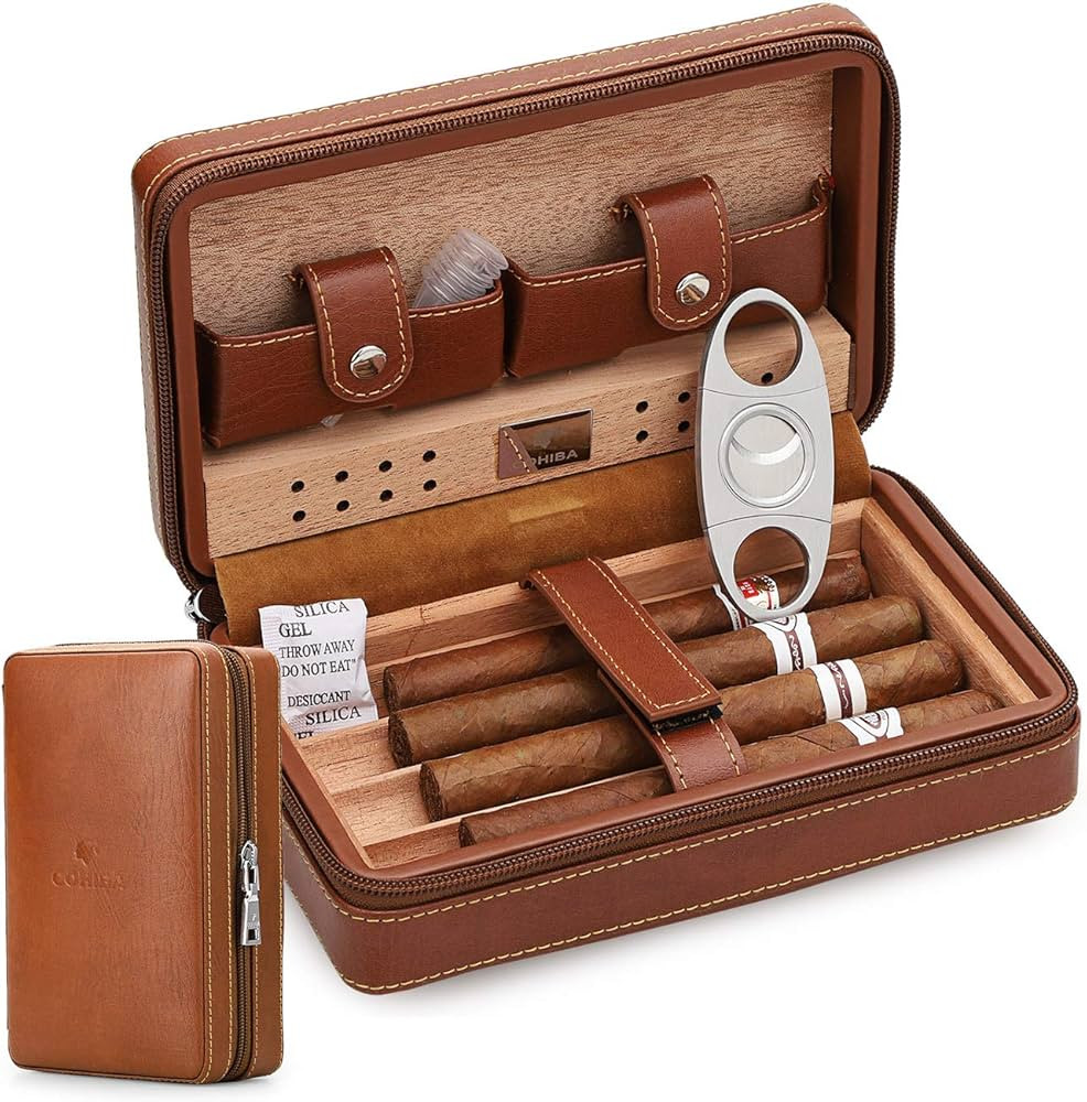 Time C Club 4-Finger Portable Travel Leather Cigar Case, Cigar Cutter, Cigar Humidor with Cigar C... | Amazon (US)