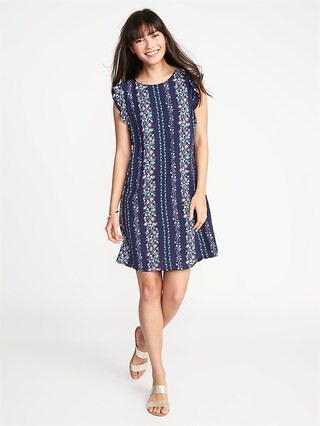 Old Navy Womens Ruffle-Trim Shift Dress For Women Navy Floral Size L | Old Navy US