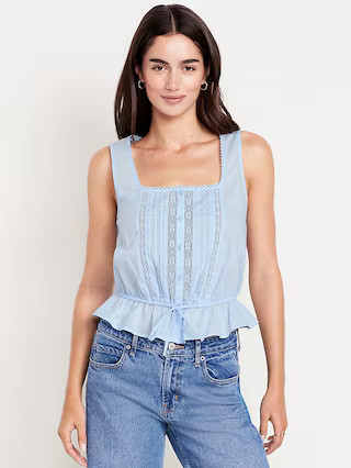 Tie-Waist Lace-Trim Top | Old Navy (US)
