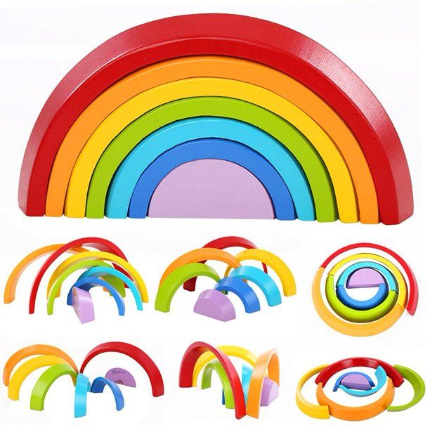 Lewo Wooden Rainbow Stacking Game Learning Toy Geometry Building Blocks Educational Toys for Kids... | Walmart (US)