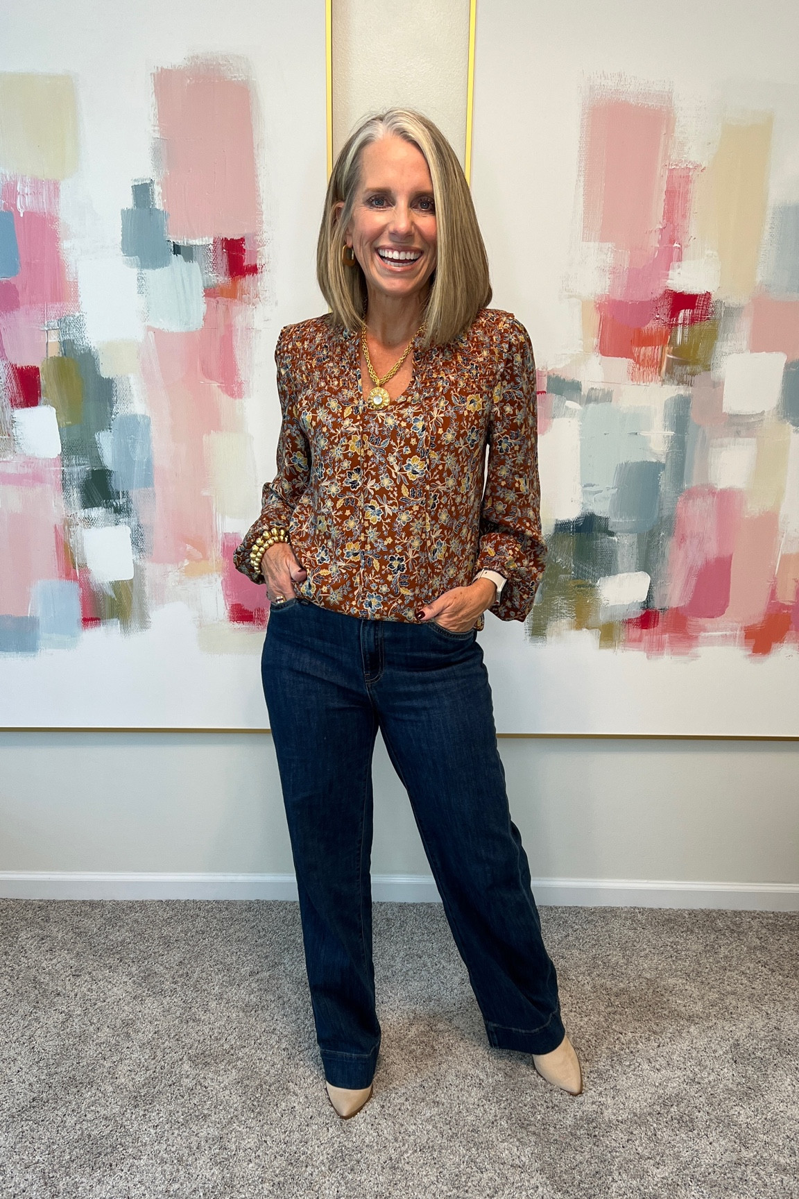 Fall outfit idea 
XS top use LISA10 
Trouser jeans are trending TTS 

#LTKSeasonal #LTKover40 #LTKstyletip