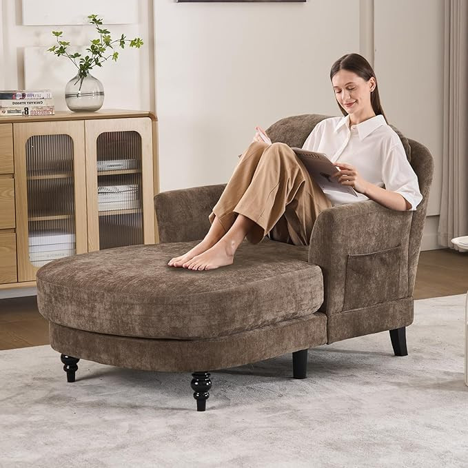 Chaise Lounge Chair Indoor with Pillows - Linen Fabric Comfy Reading Chair Bed, Upholstered Moder... | Amazon (US)