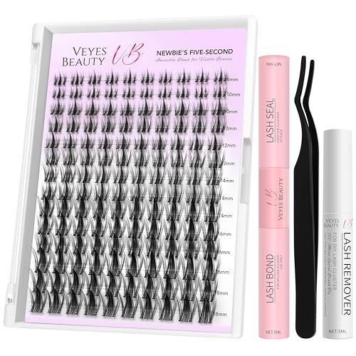 VEYESBEAUTY Manga Lash Clusters Kit Eyelash Extensions Thin & Invisible Band DIY Individual False Eyelashes Newbie's Five-Second Series Wispy Lash Tray Kit, with Bond&Seal Remover Applicator | Amazon (US)