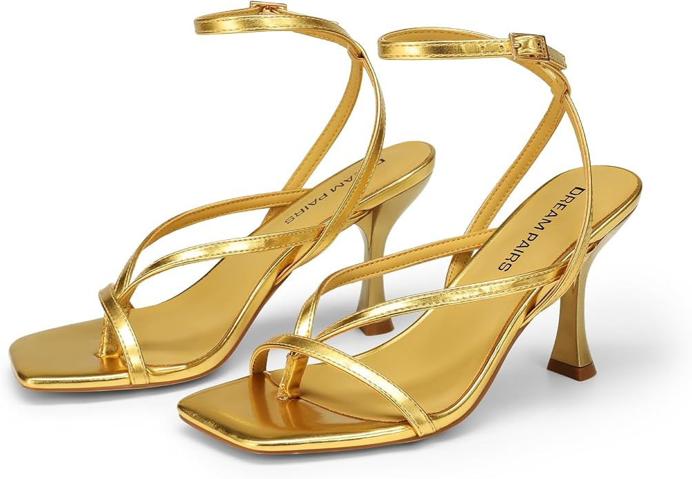 DREAM PAIRS Women's Strappy Thong Ankle Strap Heel Sandal | 3.35 inch stiletto square open toe sh... | Amazon (US)