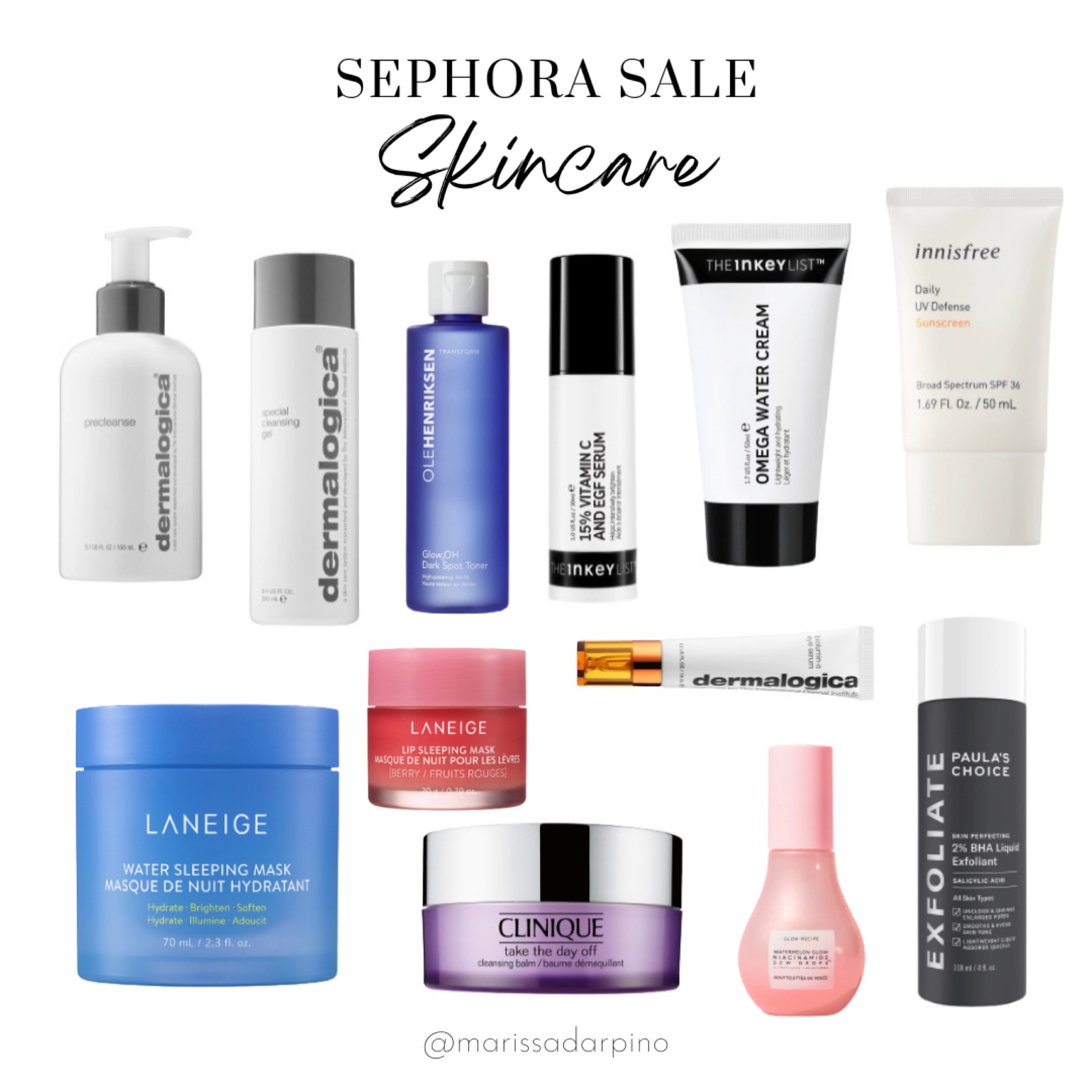 Sephora Sale
My favorites 
Dermalogica
Innisfree
LANEIGE
Paula’s Choice
Glow Recipe
Clinque
Inkey List

#LTKbeauty #LTKsalealert #LTKGiftGuide
