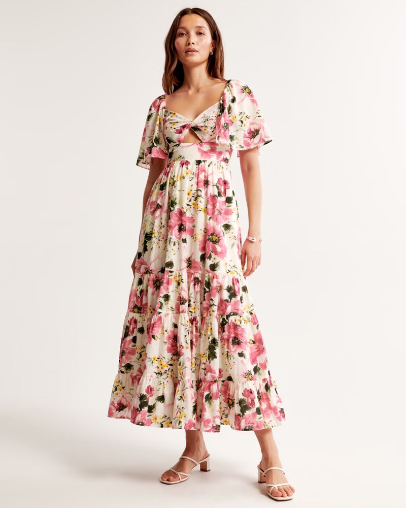 Women's Twist-Front Tiered Maxi Dress | Women's | Abercrombie.com | Abercrombie & Fitch (US)