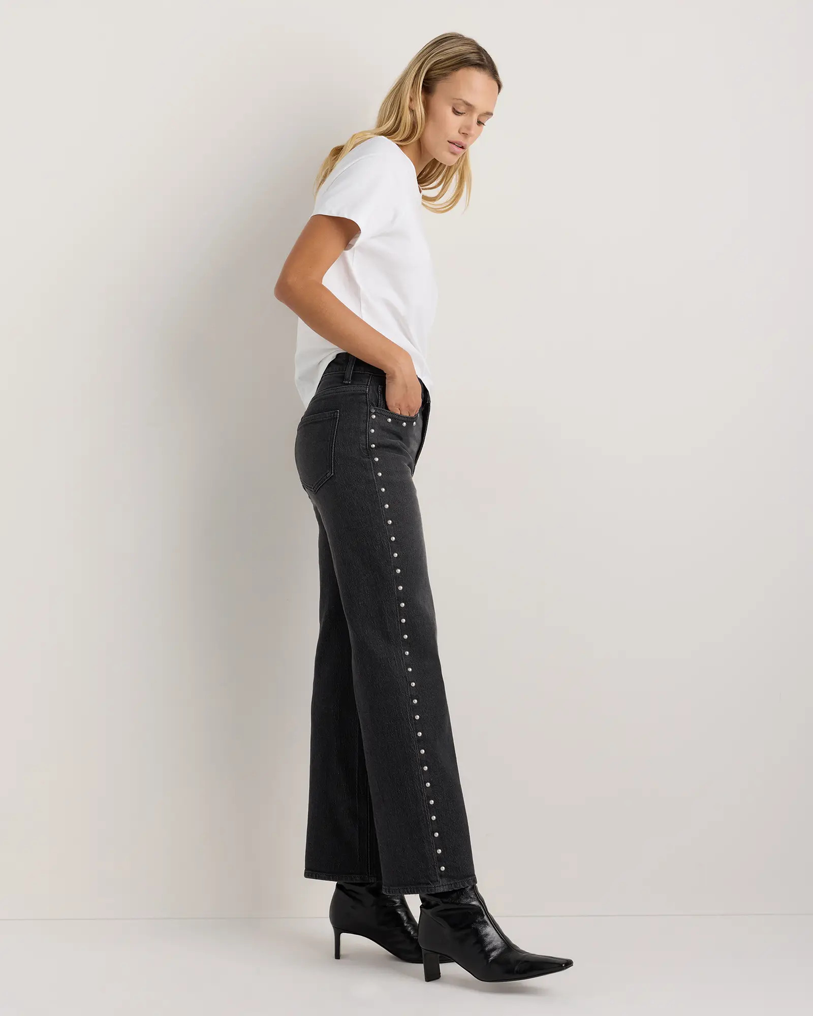 Bella Stretch Studded Relaxed Straight Jeans | Quince