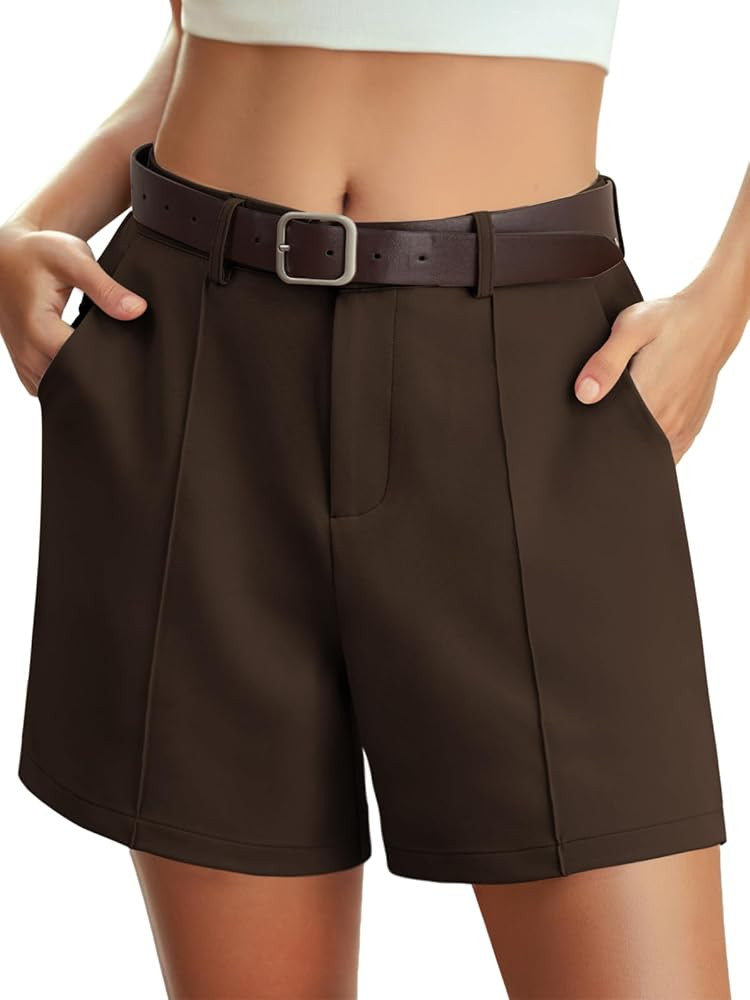 Feiersi Womens Casual High Waisted Elastic Waist Wide Leg Tailored Shorts Pleated Trendy Dressy W... | Amazon (US)