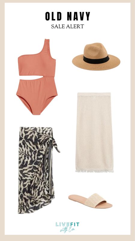 Dive into savings with the Old Navy Sale Alert! Make a splash in this chic one-shoulder swimsuit, paired perfectly with a breezy zebra print wrap skirt. Don't forget the classic woven hat and textured slides to complete your beach-ready ensemble. Shop now for these summer staples and enjoy fabulous discounts. Ready, set, soak up the sun! 🌞

#OldNavyStyle #SaleAlert #Beachwear #SummerEssentials #SwimwearSale #FashionFinds #BeachDayOutfit 

#LTKswim #LTKsalealert #LTKSeasonal