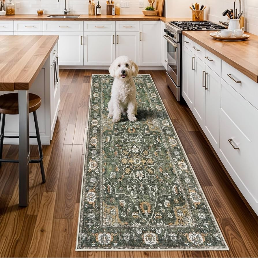 Washable 3x8 Hallway Runner Rug - Kitchen Rugs Ultra Soft Entryway Rug Runner Vintage Floral Floo... | Amazon (US)